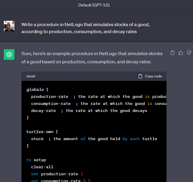 chatGPT example